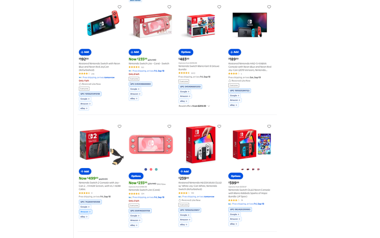 Accelesource UPC tools on a retail listing page